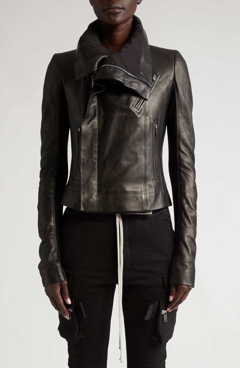 Rick Owens Asymmetric Leather & Virgin Wool Biker Jacket, Main, color, 
