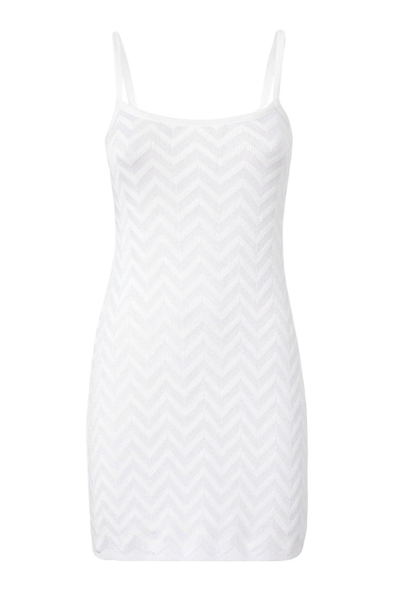Mini Dress In Cotton And Viscose Chevron, Alternate, color, White