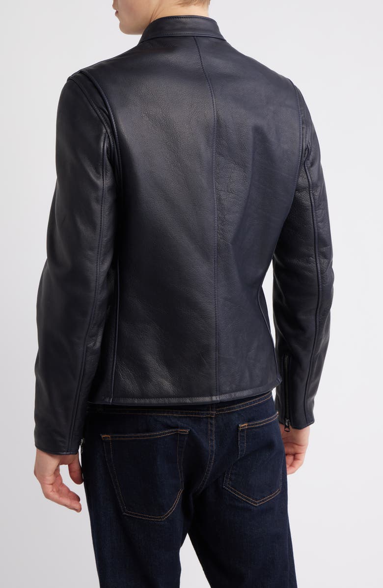 Schott NYC Café Racer Oil Tanned Leather Moto Jacket, Alternate, color, Dark Navy
