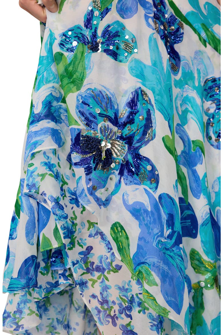 Eileen Floral Sequin High-Low Maxi Dress, Alternate, color, COTE MEADOW IBIZA BLUE