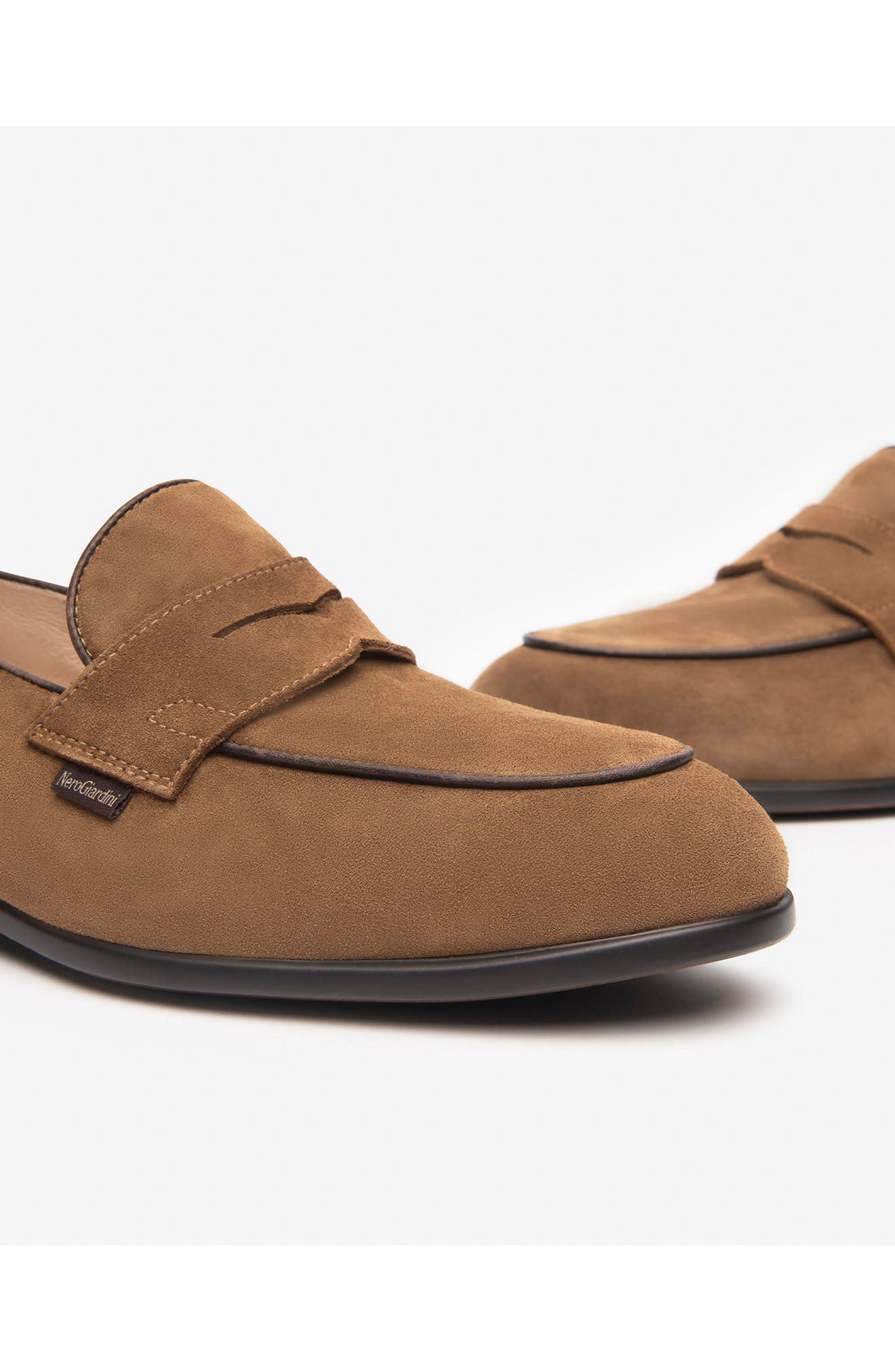 NeroGiardini Suede Slip-On Penny Loafer, Alternate, color, Camel
