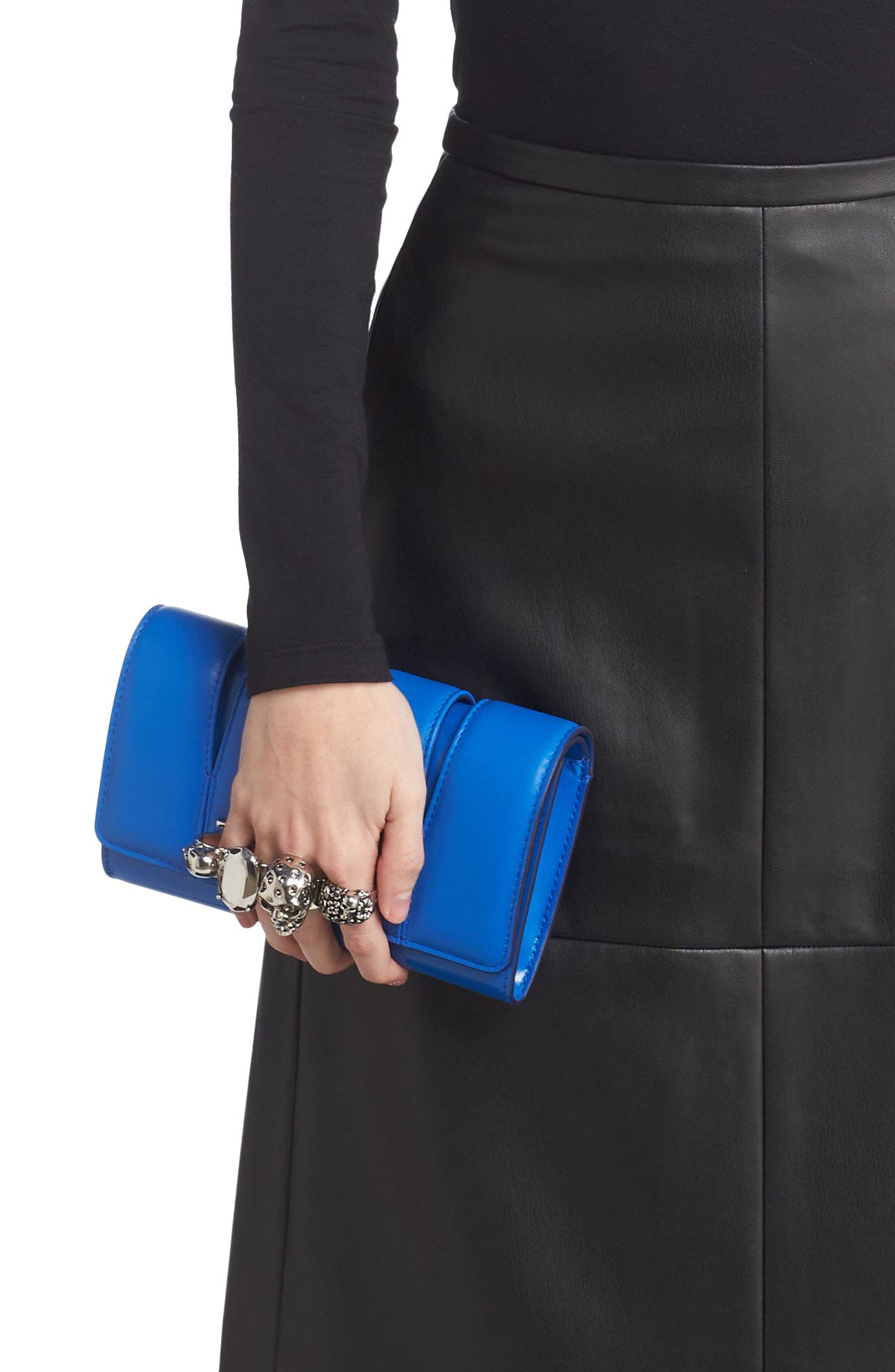 McQueen Slash Cutout Knuckle Leather Clutch, Alternate, color, 