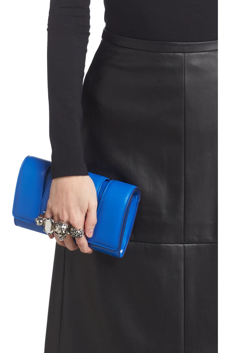 McQueen Slash Cutout Knuckle Leather Clutch, Alternate, color,