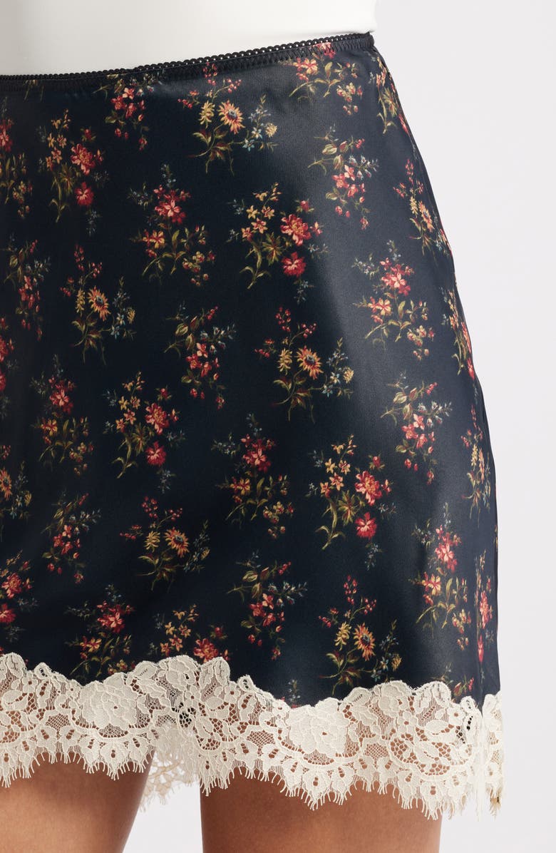 DÔEN Giulietta Lace Trim Crepe Back Satin Miniskirt, Alternate, color, Fleur Du Palais