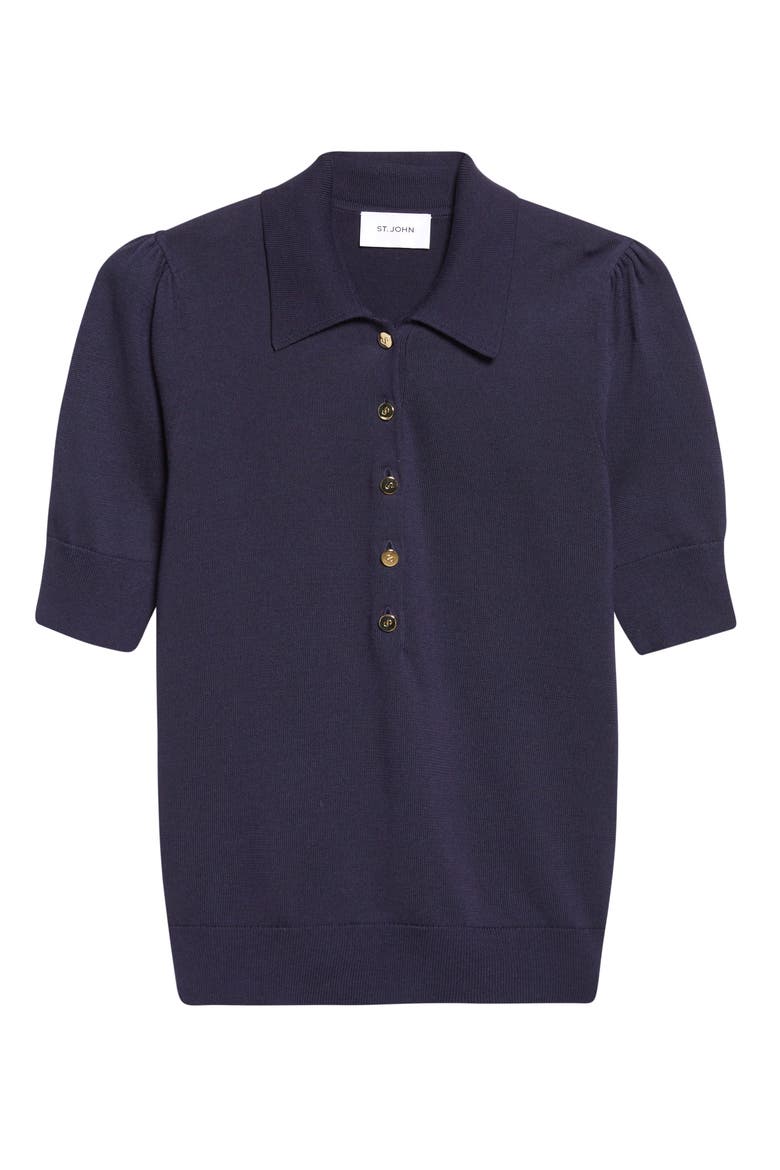 Fallon Silk & Cotton Blend Polo Sweater, Alternate, color, MIDNIGHT