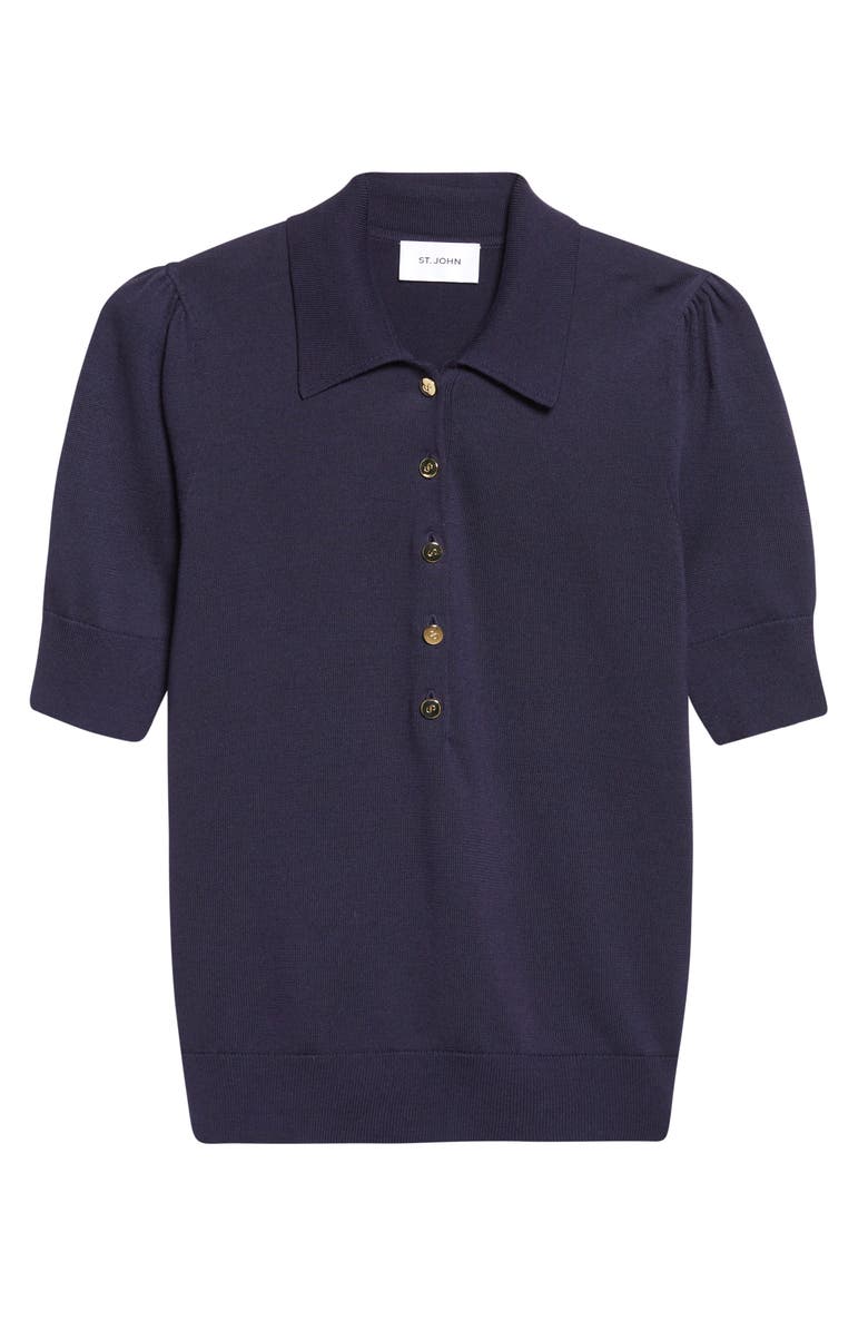 ST. JOHN Fallon Silk & Cotton Blend Polo Sweater, Alternate, color, Midnight
