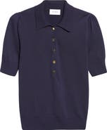 ST. JOHN Fallon Silk & Cotton Blend Polo Sweater
