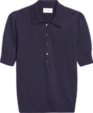 ST. JOHN Fallon Silk & Cotton Blend Polo Sweater