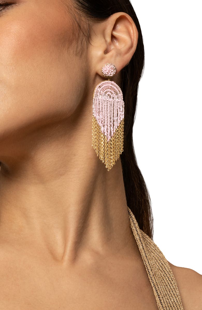Deepa Gurnani Circe Beaded Fringe Drop Earrings, Alternate, color, Baby Pink