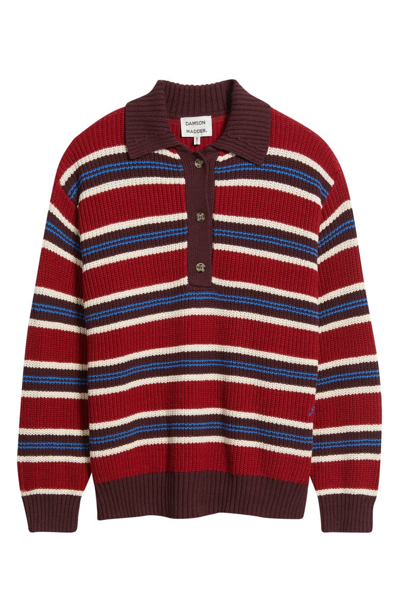 Damson Madder Ilona Stripe Organic Cotton Sweater, Alternate, color, Burgundy