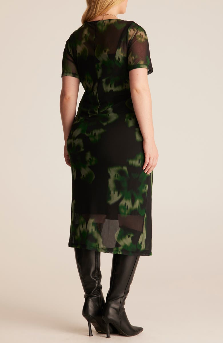 Estelle Bouquet Floral Mesh Overlay Dress, Alternate, color, Black/ Green