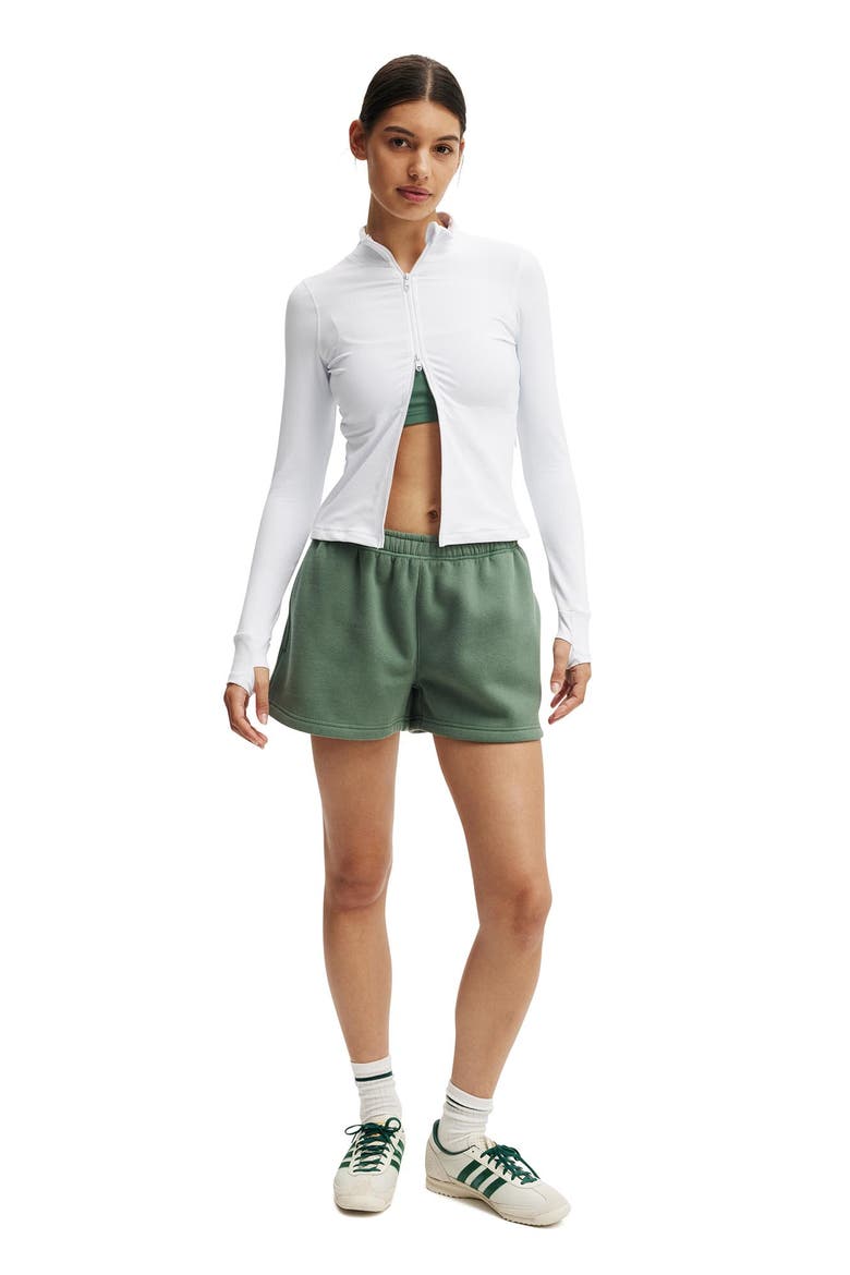 Women's Active Plush Essential Gym Short, Alternate, color, Emerald Forest