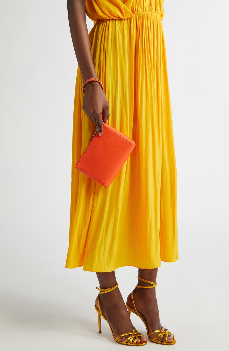 Christian Louboutin Mini Cabata Soft Leather Pouch, Alternate, color, Magma/ Silver