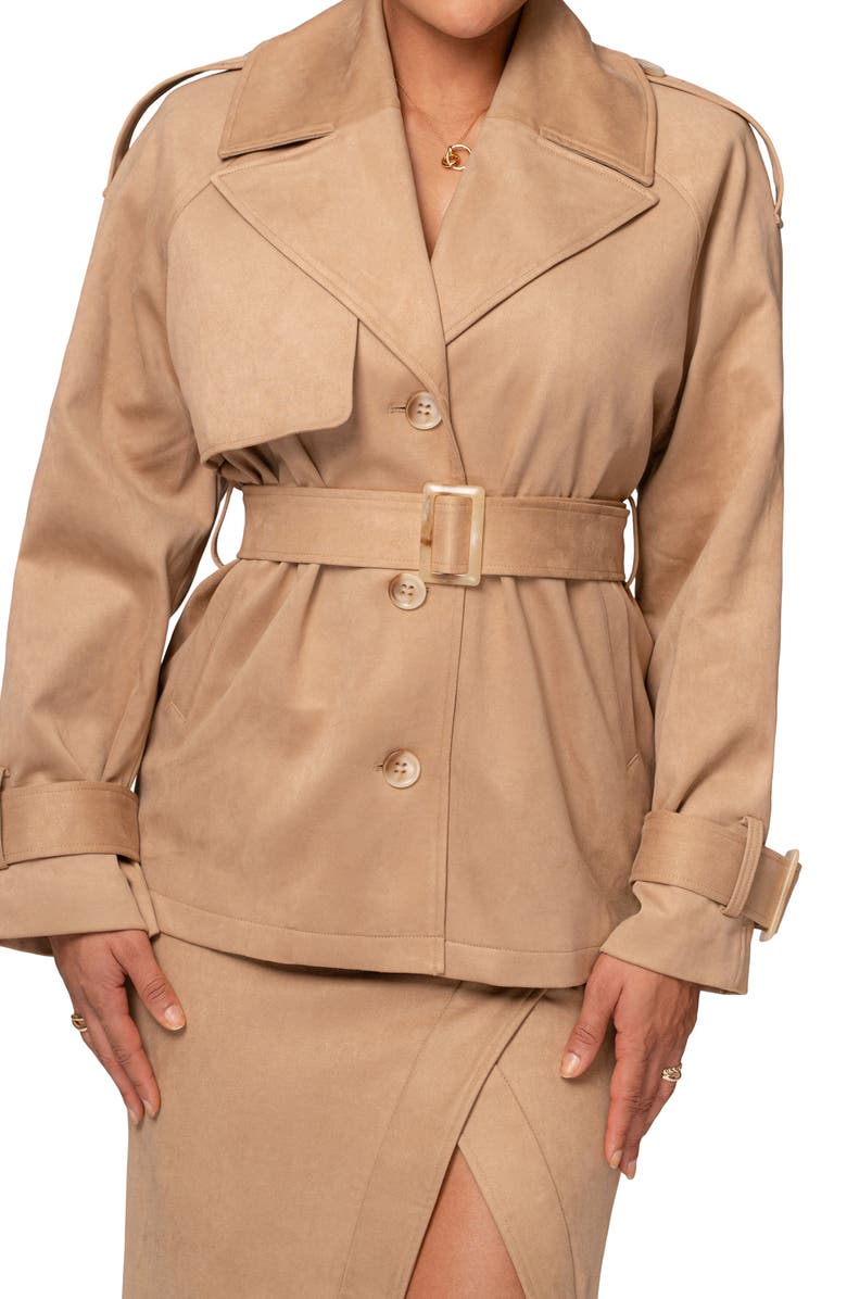 JLUXLABEL Nightfall Belted Suede Jacket, Alternate, color, Beige
