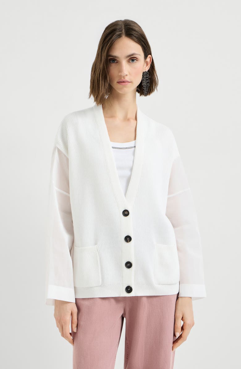 Brunello Cucinelli Rib knit cardigan, Alternate, color, White