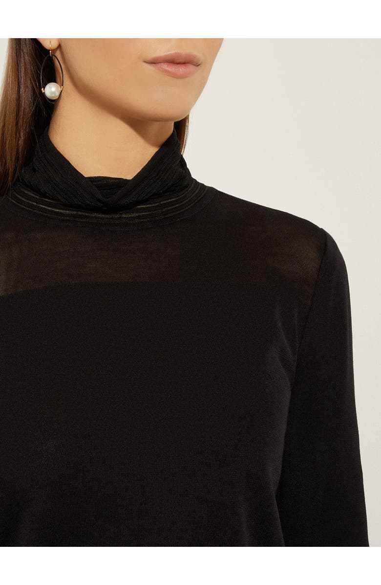 Misook Sheer Inset Turtleneck, Alternate, color, Black