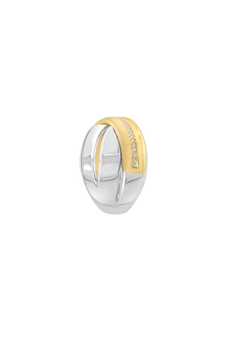 14K Gold Plated Sterling Silver Diamond Crisscrossing Band Ring, Alternate, color, WHITE