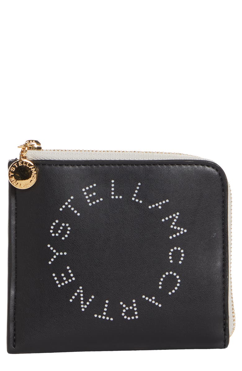 Stella McCartney Logo Faux Leather French Wallet with Removable Card Case, Main, color, 
