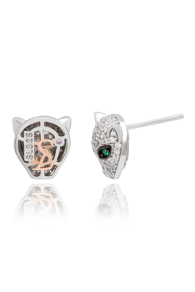 Pavé Cubic Zirconia Panther Stud Earrings, Alternate, color, WHITE