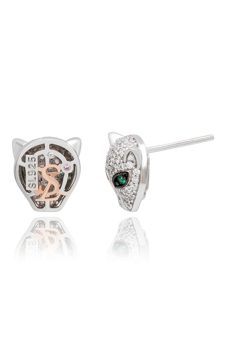 SUZY LEVIAN Pavé Cubic Zirconia Panther Stud Earrings, Alternate, color, White