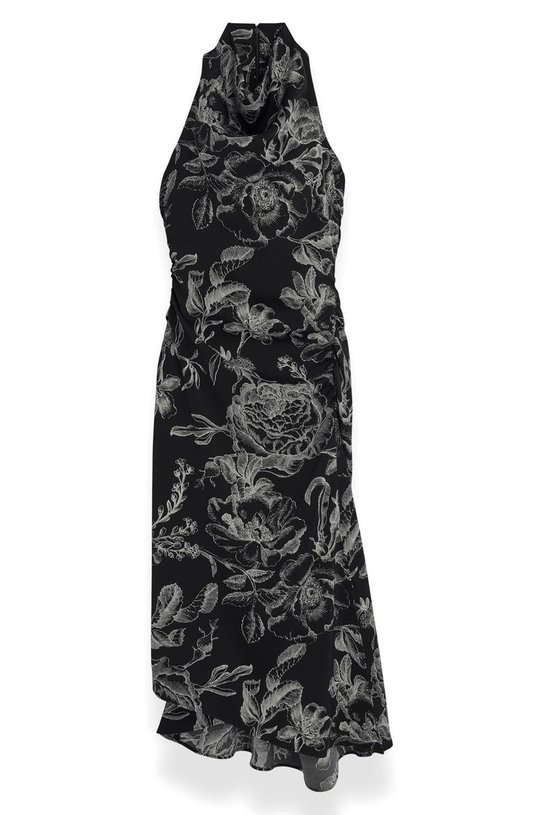 Floral Asymmetric Hem Maxi Dress, Alternate, color, BLACK/ CREAM