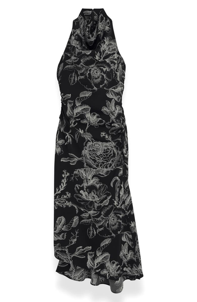 Donna Karan New York Floral Asymmetric Hem Maxi Dress, Alternate, color, Black/ Cream