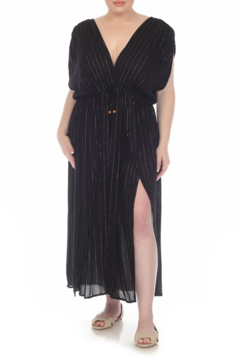 Metallic Stripe Cover-Up Maxi Dress, Main, color, BLACK/ SILVER