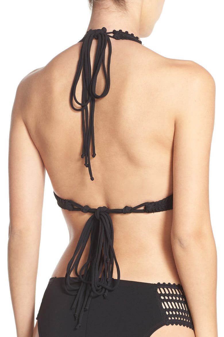 'Sophia' Crochet Halter Bikini Top, Alternate, color, BLACK