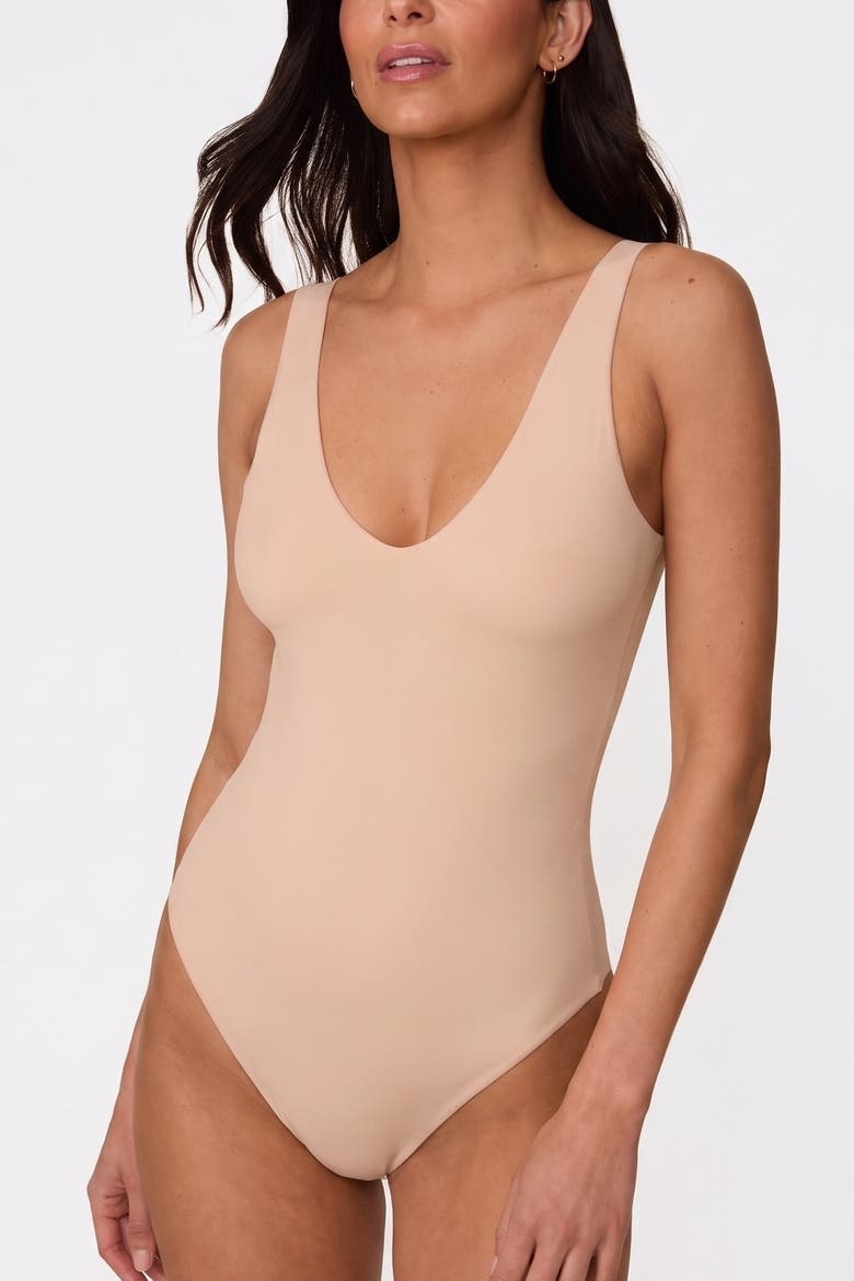Bliss Plunge Bodysuit, Main, color, Beige