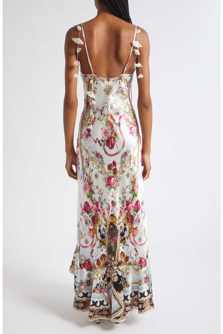 Mixed Print Floral V-Neck Silk Charmeuse Slip Dress, Alternate, color, TORERO LIBERTINE