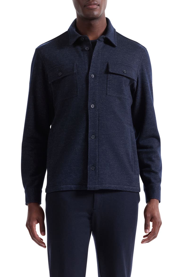 Slub Knit Wool & Cotton Button-Up Shirt Jacket, Main, color, NAVY