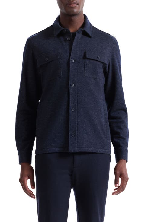 Slub Knit Wool & Cotton Button-Up Shirt Jacket
