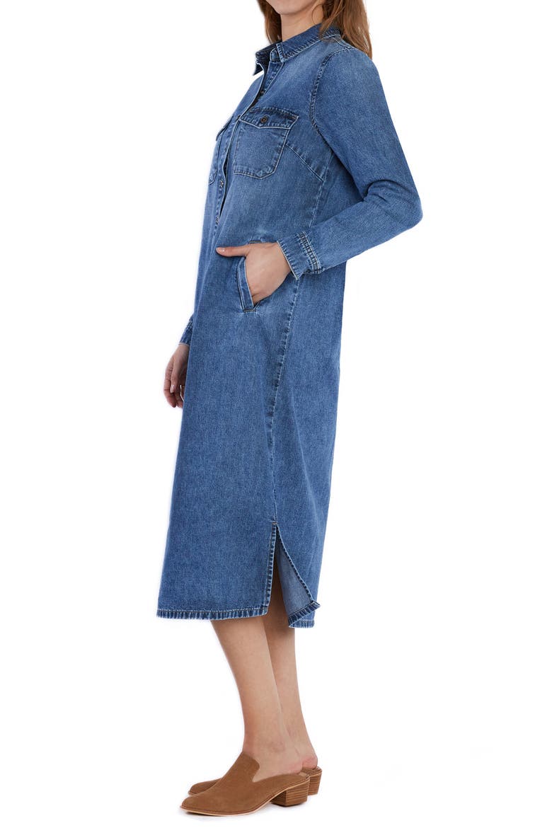 Fab Long Sleeve Denim Midi Shirtdress, Alternate, color, LOVED BLUE