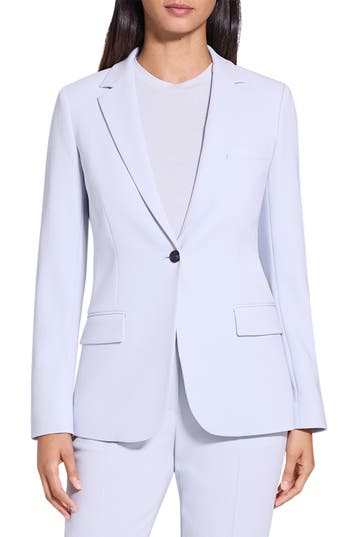 Theory Admiral Crepe One-button Staple Blazer In Blue