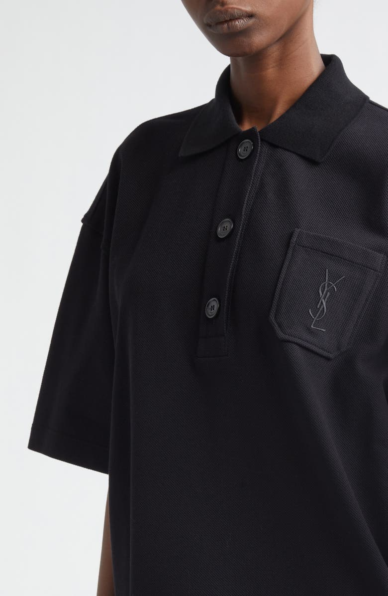 Saint Laurent Embroidered Cotton Piqué Polo, Alternate, color, Noir