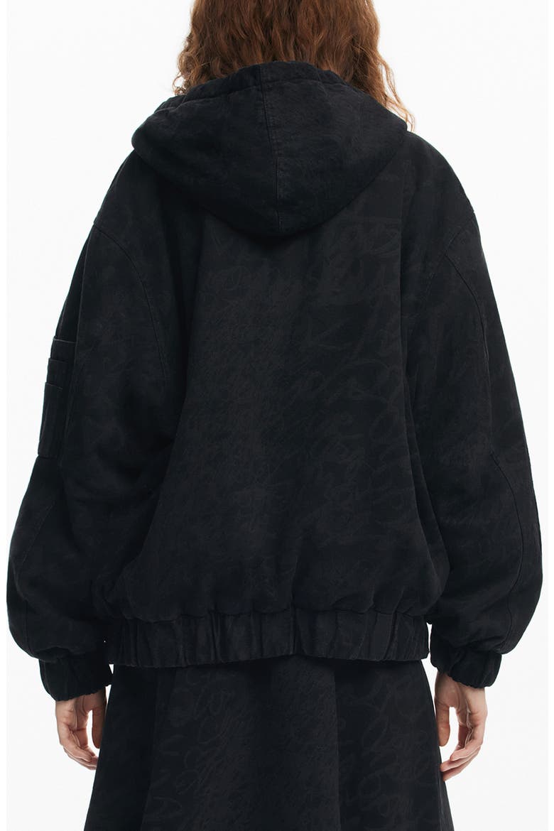 Tonal Pattern Hooded Jacket, Alternate, color, BLACK