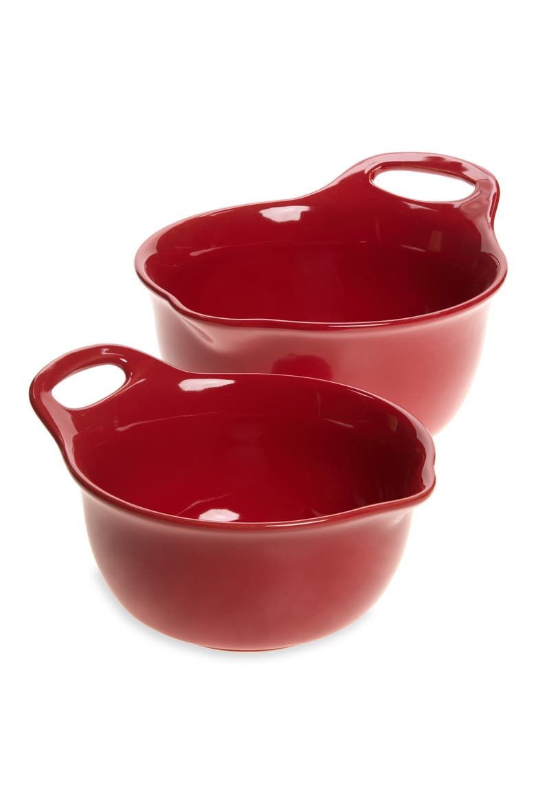 Solid Glaze Ceramic 2-Piece Mixing Bowl Set, Main, color, RED