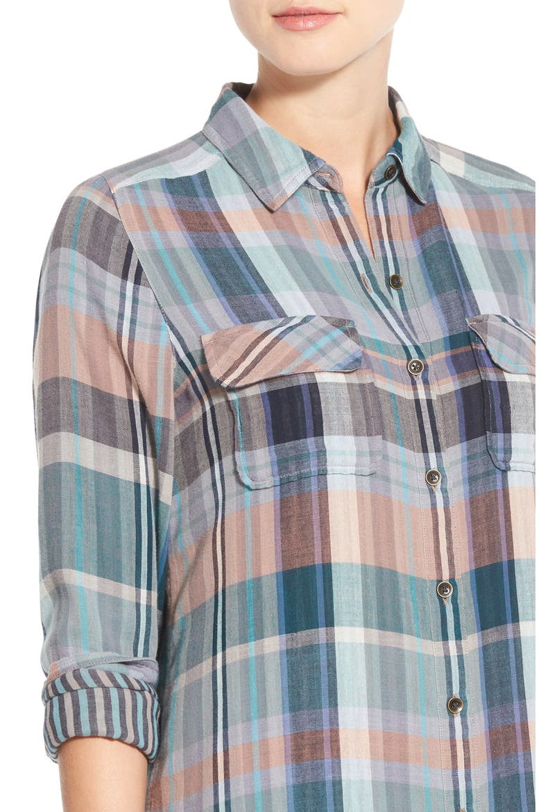 Plaid Cotton Two-Pocket Shirtdress, Alternate, color, TEAL BRITT PLAID