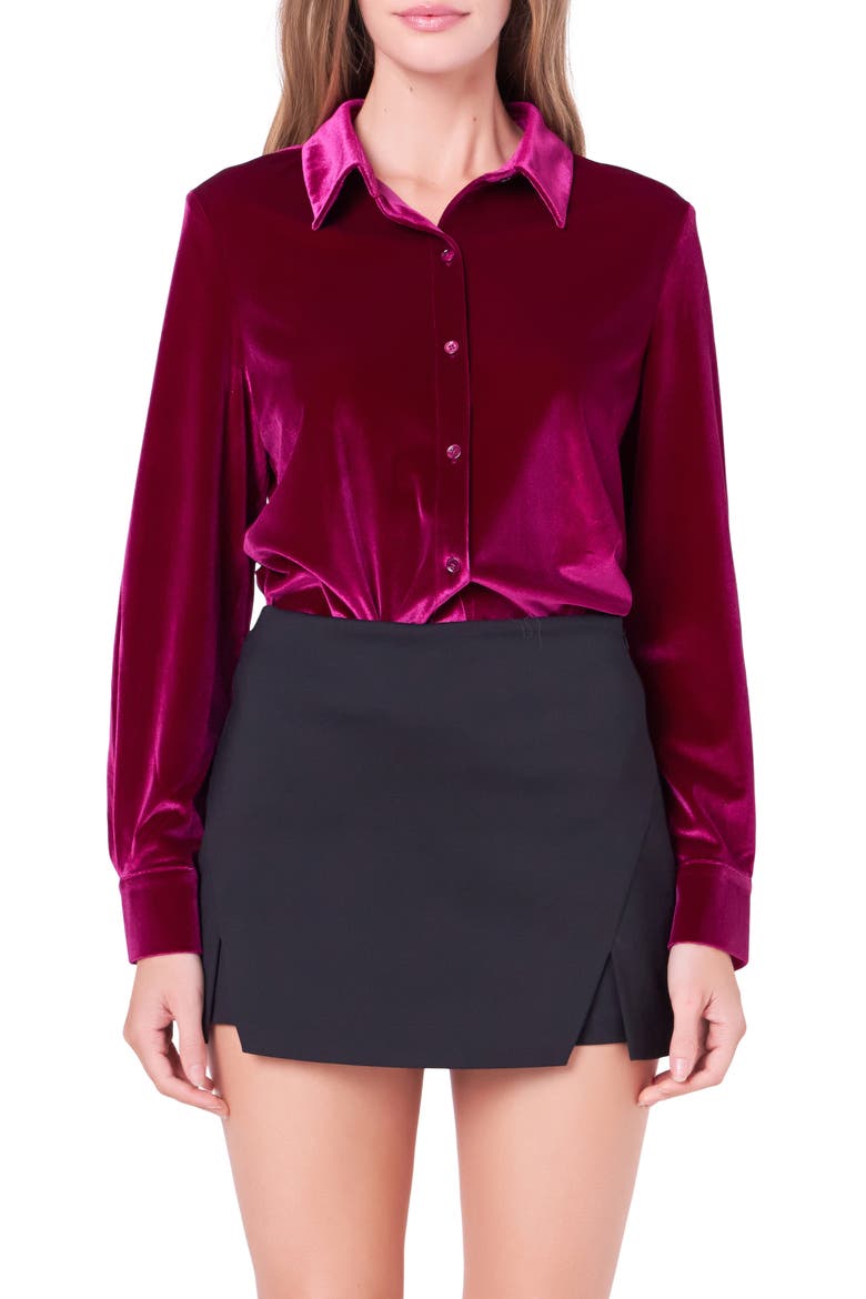 Velvet Shirt, Main, color, BERRY