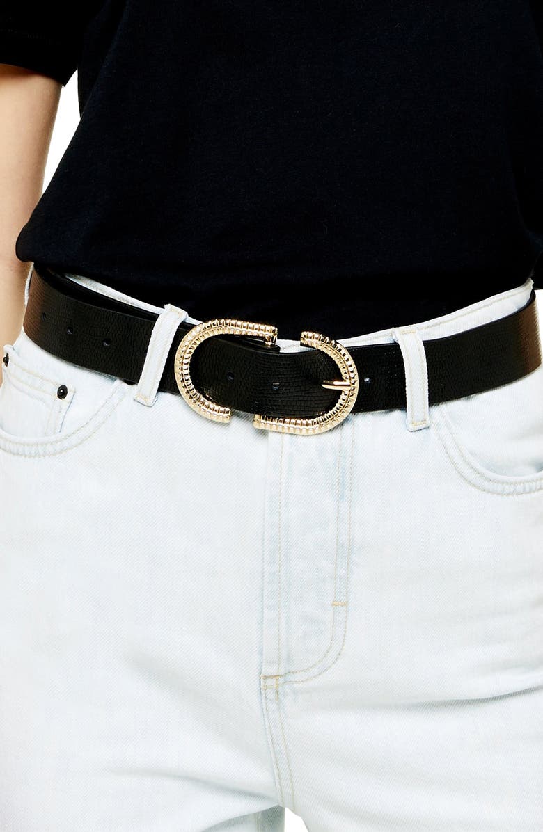 Topshop Textured Logo Belt, Alternate, color, 
