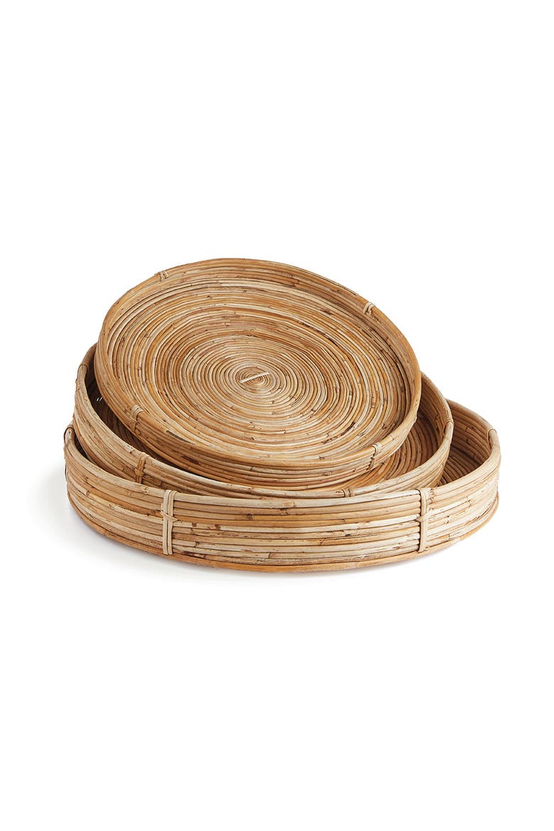 Cane Rattan Round Tray Set of 3, Main, color, Beige