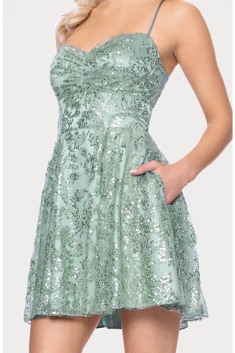 Glitter Lace-Up Fit & Flare Dress, Alternate, color, SAGE