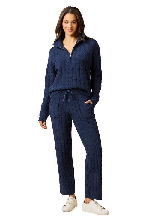 Cable Knit Marshmallow 1/2 Zip With Tapered Pant Set