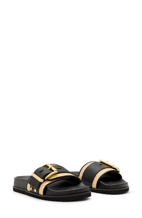 Ellie Raffia Stud Slide Sandal (Women)
