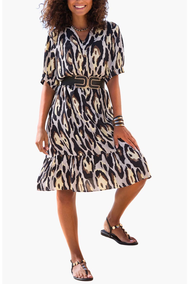 Animal Print Short Sleeve Dress, Main, color, Black & Grey