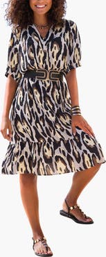 LASCANA Animal Print Short Sleeve Dress