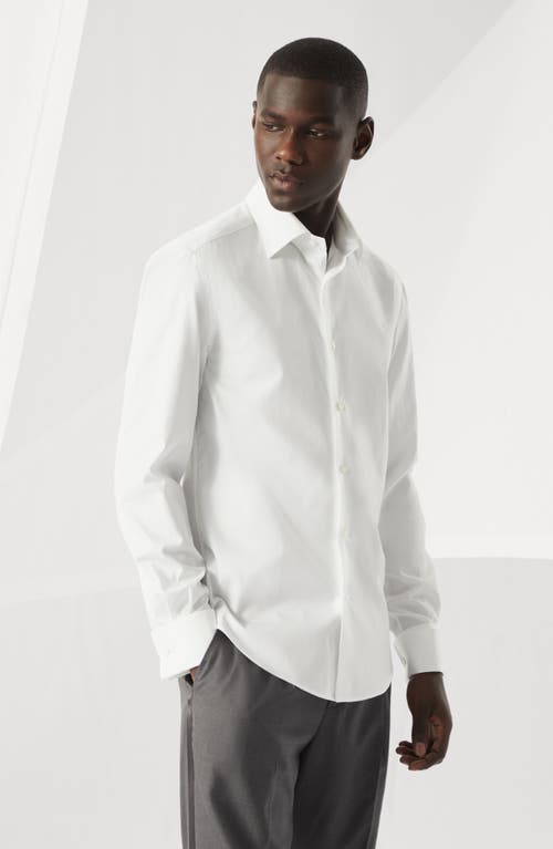 Brunello Cucinelli Spread-collar Long-sleeve Shirt In White