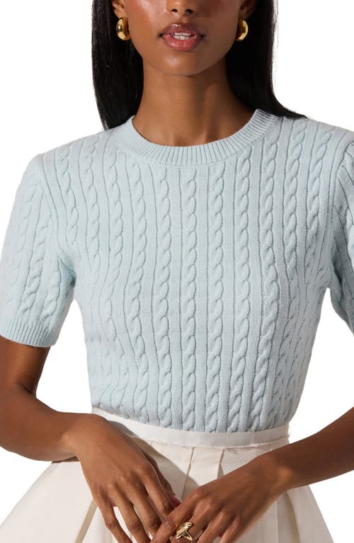 Astr The Label Iyla Cable Stitch Short Sleeve Cotton Blend Sweater In Light Blue