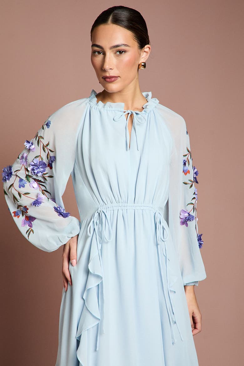 Floral Ruched Midi Dress, Alternate, color, Light Blue