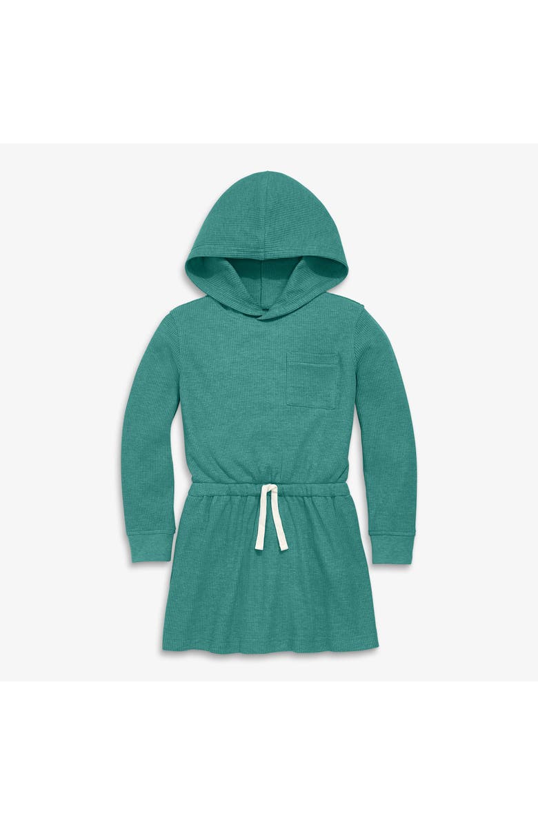 Primary Kids Heathered Waffle Hoodie Drawstring Dress, Main, color, Sunwashed Teal